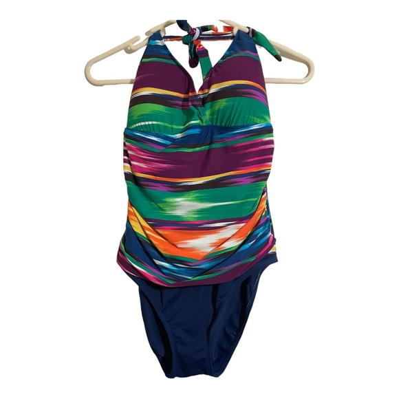 Lauren Ralph Lauren womens one piece bathing suit V neck half back size 12 color - Picture 6 of 7